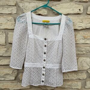 Catherine Malandrino White Eyelet Button-Up Blouse